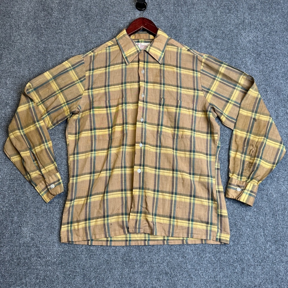 Vintage Towncraft Penney Plaid Button Down Shirt Men M Brown Penn Prest Camp 80s
